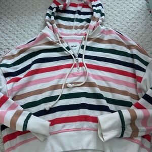 Aerie Women's Striped Cowl Neck Sweater - Red, Pink, Green, Brown, White